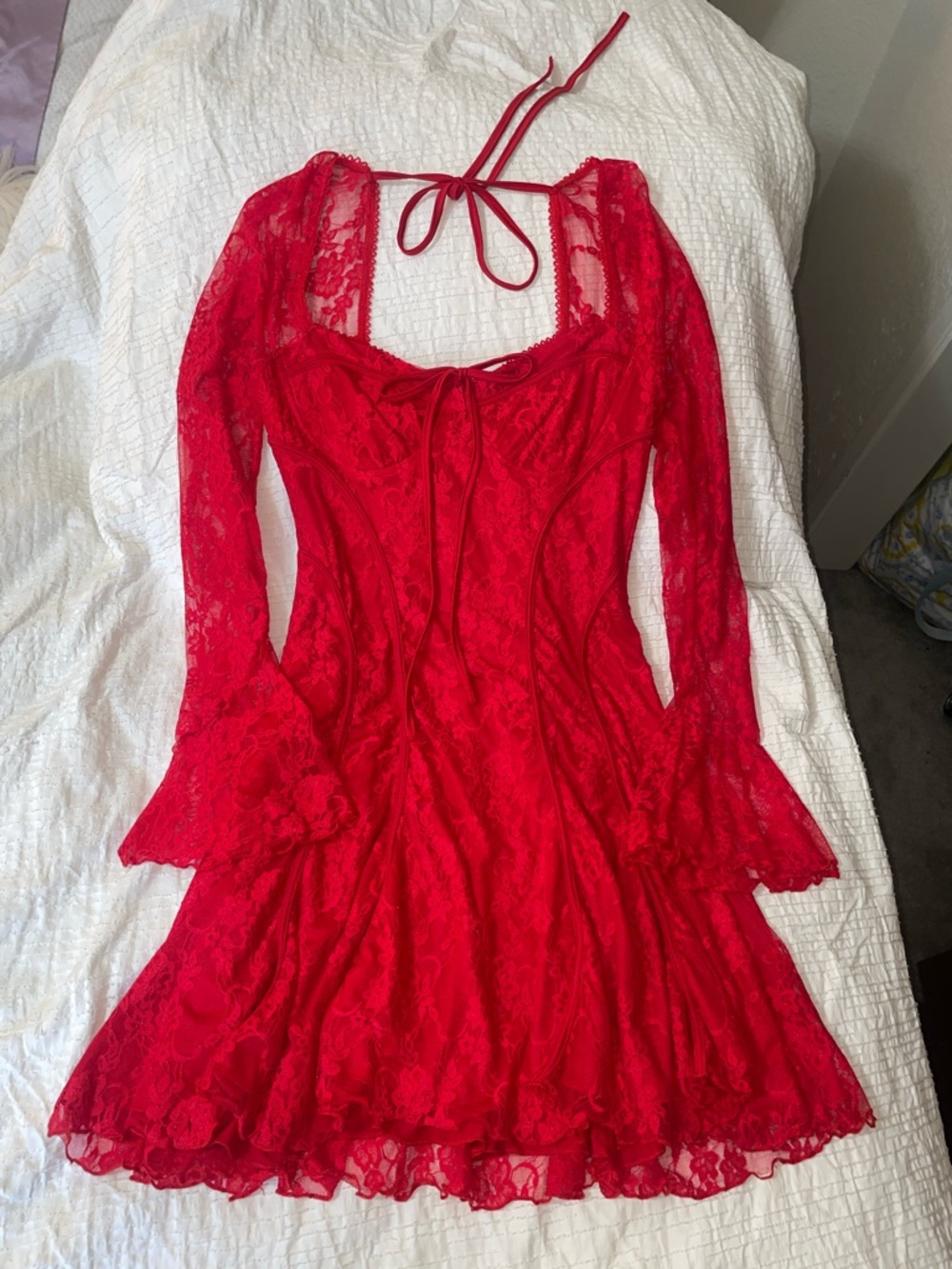 Fashion nova red lace dress size medium
